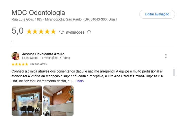 Clínica Odontológica em São Paulo 5 estrelas - Avaliações MDC